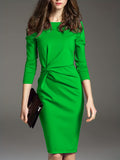 vlovelaw  Twist Solid Dress, Elegant Long Sleeve Bodycon Party Dress, Women's Clothing