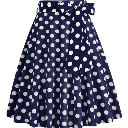 vlovelaw  Polka Dot Print Pleated Skirts, Vintage Bow Flare Skirts For Spring & Summer, Women's Clothing