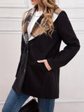 Plaid Print Splicing Coat, Casual Waterfall Collar Button Front Outerwear, Women's Clothing