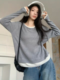 vlovelaw  vlovelaw  Color Block Crew Neck Pullover Sweater, Casual Long Sleeve Loose Sweater, Women's Clothing