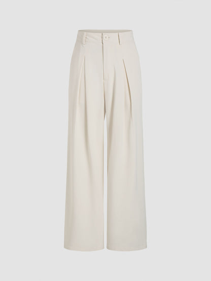 Solid Wide Leg Pants, Elegant Button Slant Pocket Draped Pants, Women's Clothing