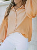 vlovelaw  Solid Polo Collar Blouse, Casual Lantern Sleeve Blouse For Spring & Fall, Women's Clothing