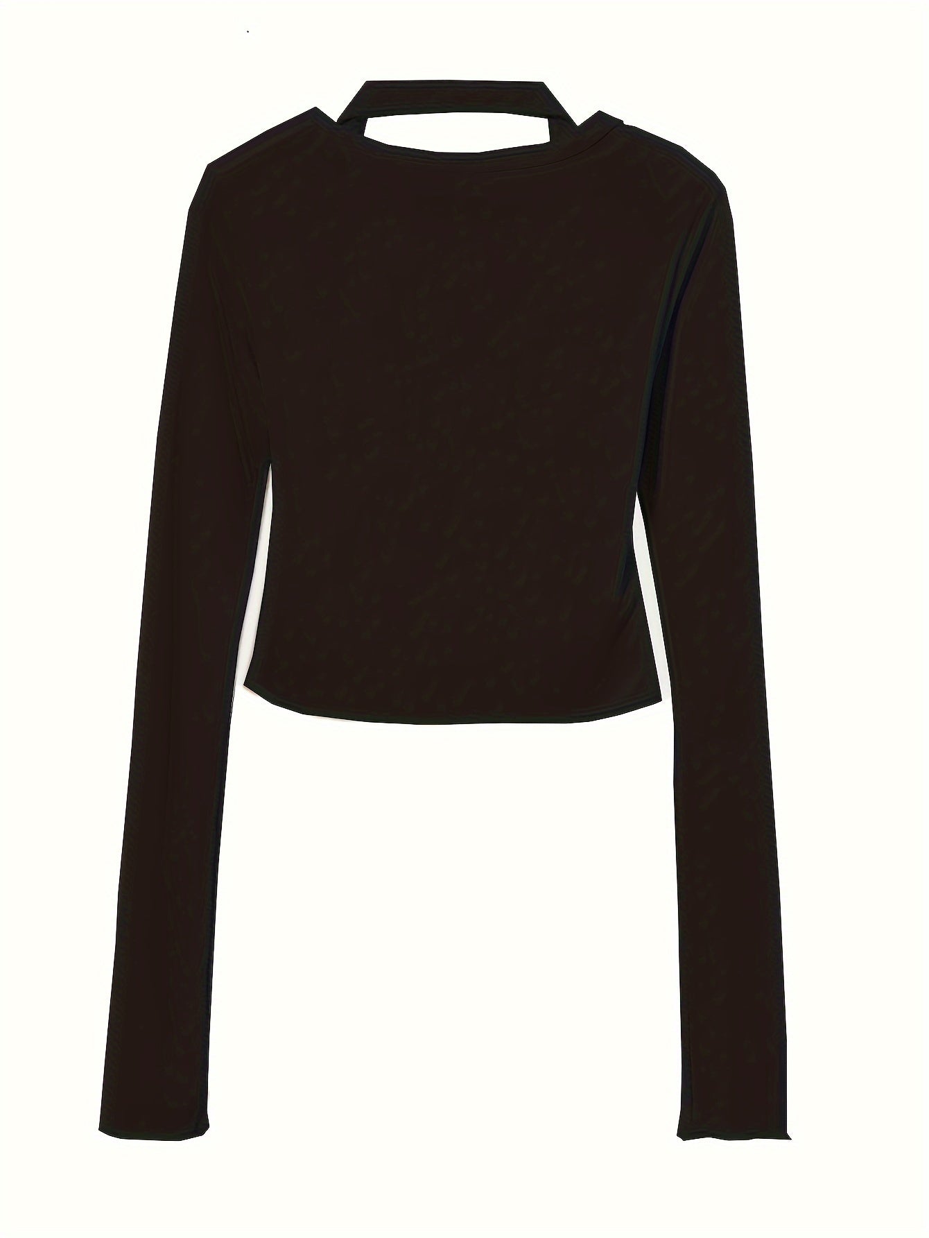 vlovelaw Solid Button Front Crop T-Shirt, Versatile Faux Halter Long Sleeve T-Shirt For Spring & Fall, Women's Clothing