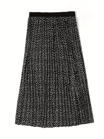 Plus Size Casual Skirt, Women's Plus Dot Print High Rise Slight Stretch Maxi Skirt