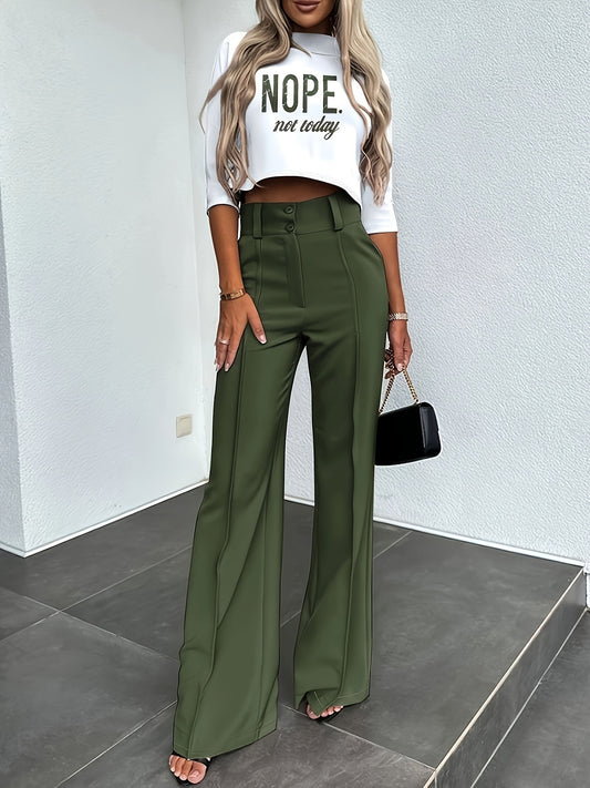 vlovelaw Casual Two-piece Set, Letter Print Mock Neck Top & Solid Pants Outfits, Women's Clothing