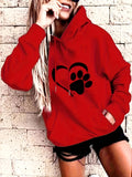 vlovelaw  Plus Size Casual Sweatshirt, Women's Plus Paw Heart Print Long Sleeve Medium Stretch Drawstring Hoodie With Pocket
