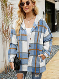 vlovelaw  Plaid Print Hooded Shirt, Casual Drawstring Long Sleeve Shirt, Women's Clothing