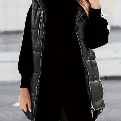 vlovelaw  Sleeveless Oversized Parka, Zip Up Solid Casual Outwear For Winter & Fall, Women's Clothing