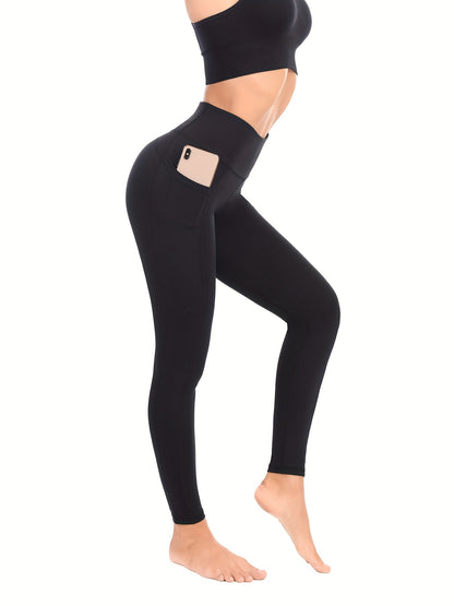 Women's Fleece Lined Yoga Leggings With Pockets, High Waisted Winter Thermal Running Pants, Hiking Workout Tights