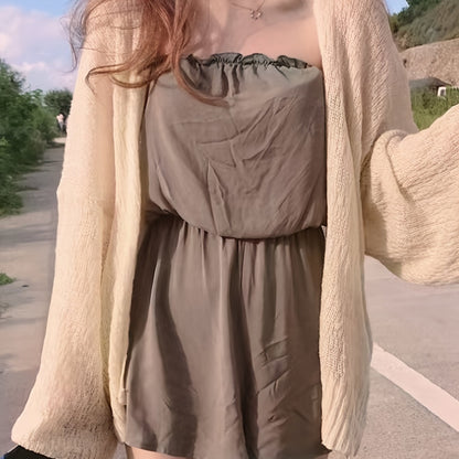 vlovelaw  Solid Open Front Cardigan, Casual Long Sleeve Loose Cardigan For Spring & Summer, Women's Clothing