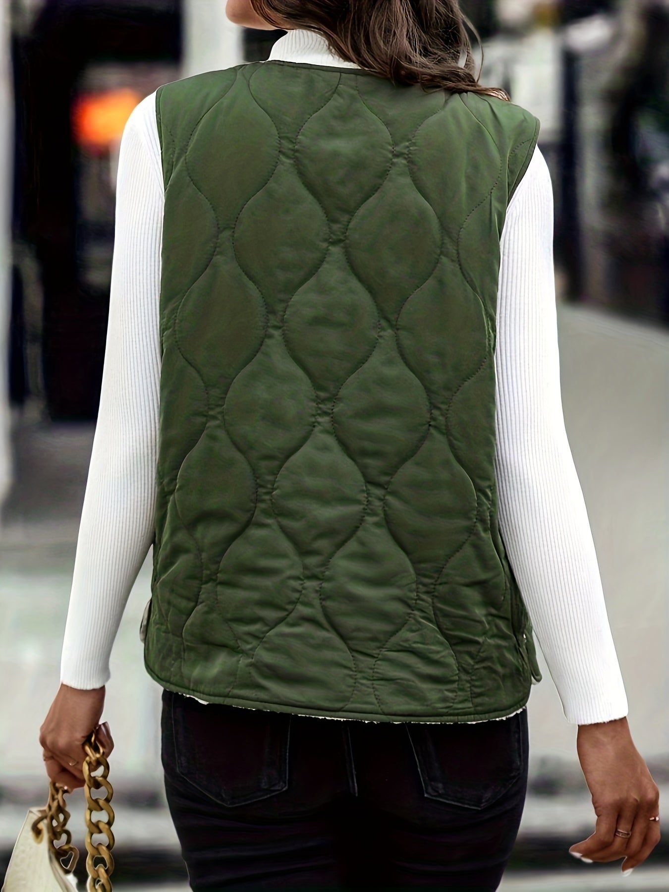 vlovelaw  V-neck Fleece Warm Sleeveless Jacket, Warm Zipper Vest For Winter Fall Outdoor Sports, Women's Clothing