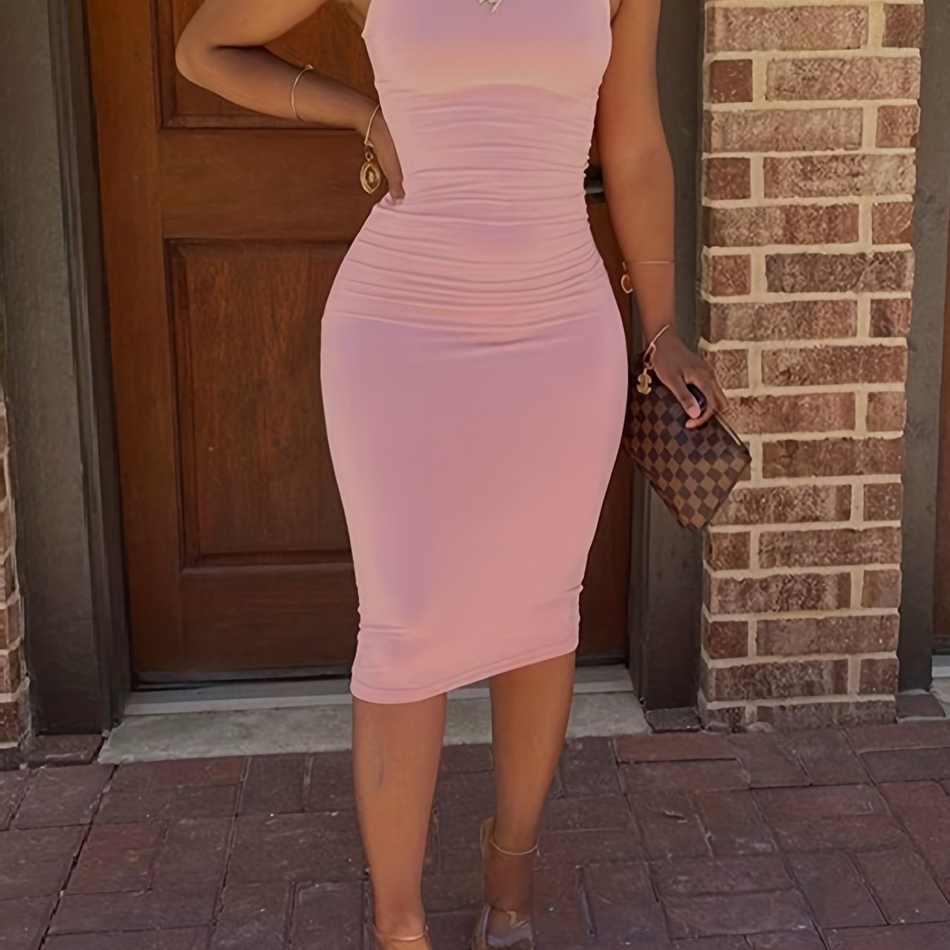 vlovelaw Bodycon Crew Neck Dress, Casual Sleeveless Tank Dress For Spring & Summer, Women's Clothing