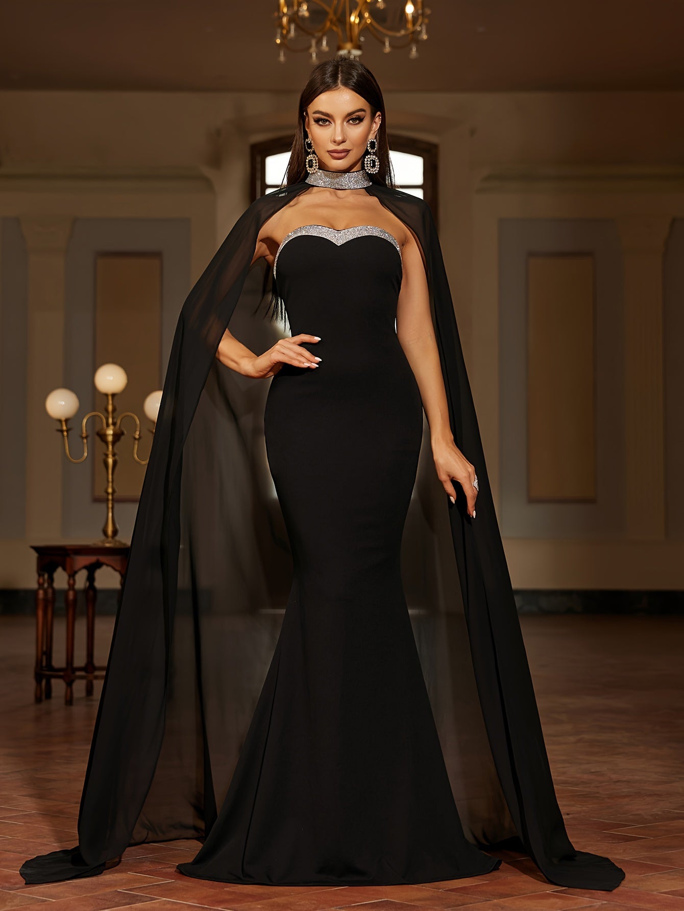 vlovelaw Elegant Skinny Sequined Tube Dress, Sleeveless Mermaid Hem Tube Dress For Party & Banquet, Women's Clothing