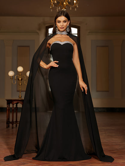 vlovelaw Elegant Skinny Sequined Tube Dress, Sleeveless Mermaid Hem Tube Dress For Party & Banquet, Women's Clothing
