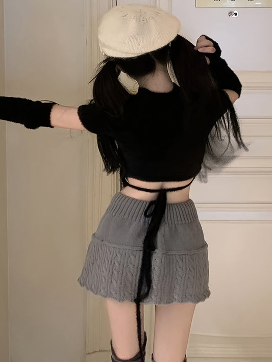 vlovelaw  Color Block Crew Neck Pullover Sweater, Skinny Sleeve Cover Knitted Sweater For Fall & Spring, Women's Clothing