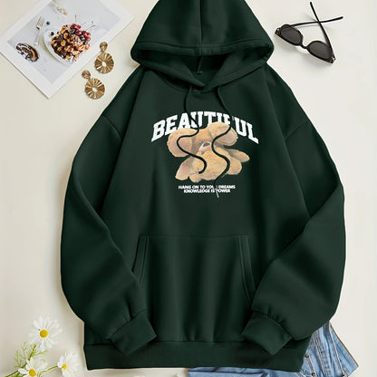 Bear Print Kangaroo Pocket Hoodie, Casual Long Sleeve Drawstring Hoodies Sweatshirt, Women's Clothing