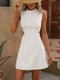 Cut Out Waist Tank Dress, Elegant Crew Neck Sleeveless Tank Dress, Women's Clothing