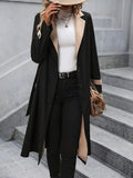 Button Front Notched Collar Coat, Casual Long Sleeve Mid Length Outerwear, Women's Clothing