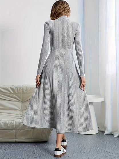 vlovelaw  Solid Textured Button Front Dress, Elegant Long Sleeve Dress For Spring & Fall, Women's Clothing