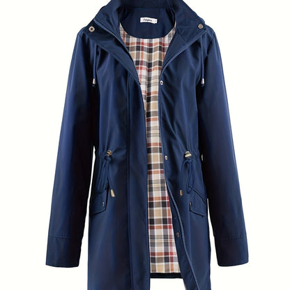 vlovelaw  Drawstring Waist Hooded Zip Up Coat, Casual Long Sleeve Coat For Fall & Winter, Women's Clothing