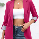 vlovelaw  Solid Lapel Blazer, Elegant Open Front Work Office Outerwear, Women's Clothing