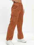 vlovelaw  Solid Pocket Straight Leg Pants, Casual Elastic Waist Pants, Women's Clothing