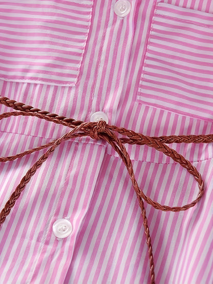 Classic Striped Shirt for Women - Soft Cotton Blend, Relaxed Fit, V-Neckline, Long Sleeves, Casual Wear - Perfect for Daily Life, Work, and Outdoor Activities