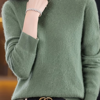 vlovelaw  Solid Stand Collar Knit Sweater, Casual Long Sleeve Sweater For Spring & Fall, Women's Clothing