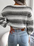 Striped Color Block Crew Neck Sweater, Casual Long Sleeve Loose Fall Winter Knit Sweater, Women's Clothing