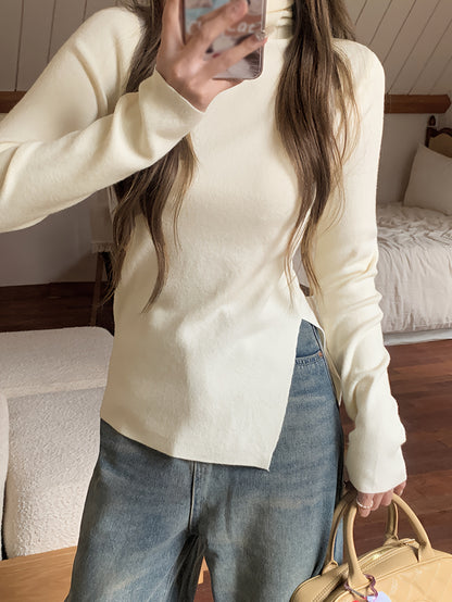 vlovelaw  Split Hem Turtle Neck Sweater, Casual Long Sleeve Sweater For Fall & Winter, Women's Clothing