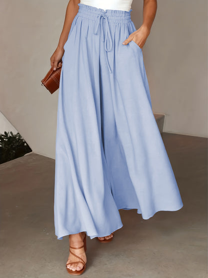 High Waist Drawstring Wide Leg Pants, Casual Loose Pants For Spring & Fall, Women's Clothing