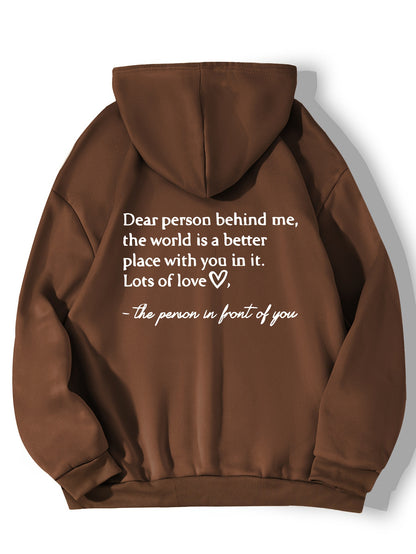 vlovelaw  Plus Size Casual Sweatshirt, Women's Plus Heart & Letter Print Long Sleeve Drawstring Hoodie