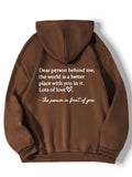 vlovelaw  Plus Size Casual Sweatshirt, Women's Plus Heart & Letter Print Long Sleeve Drawstring Hoodie