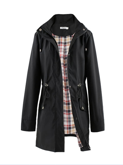 vlovelaw  Drawstring Waist Hooded Zip Up Coat, Casual Long Sleeve Coat For Fall & Winter, Women's Clothing