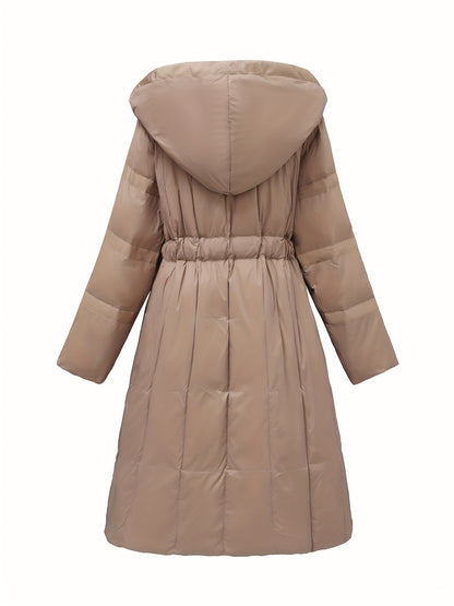 vlovelaw  Knee-Length Slim Fit Versatile Down Jacket, Winter Hooded Puffer Coat, Women's Clothing