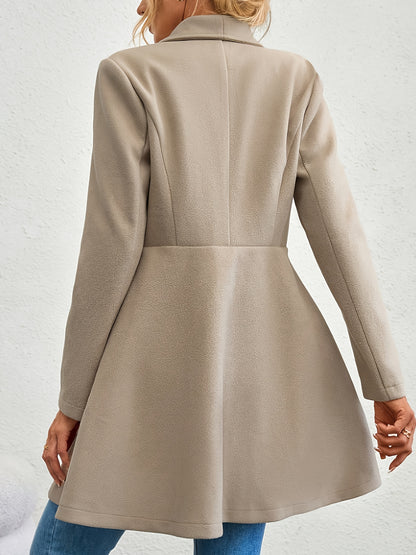 Shawl Collar Solid Trench Coat, Elegant Double Breasted Long Sleeve Outerwear, Women's Clothing