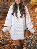 vlovelaw  Cable Knit Sweater Dress, Casual Solid Long Sleeve Dress, Women's Clothing