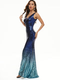 Gradual Sequin Slip V Neck Sleeveless Maxi Dress, Vintage Cocktail Bodycon Party Dress, Women's Clothing
