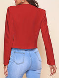 Solid Lapel Zipper Long Sleeve Blazer Jacket, Elegant Spring & Fall Commuter Slim Outerwear, Women's Clothing