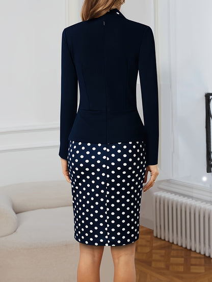 vlovelaw  Polka Dot Print Button Front Dress, Casual Long Sleeve Dress For Office & Work, Women's Clothing