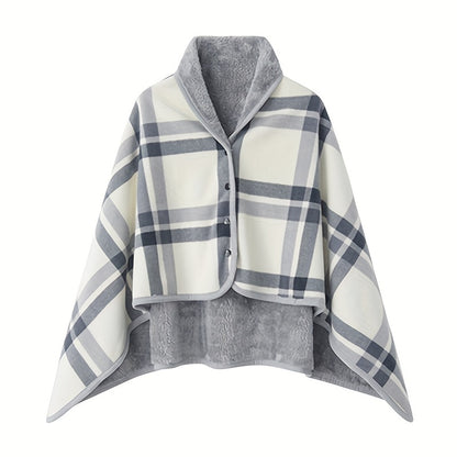 1pc Multifunctional Shawl Blanket With Double Layer Thick Plaid Pattern Polar Fleece Throw Blanket Autumn And Winter Office Wearable Blanket