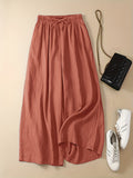 vlovelaw Plus Size Casual Pants, Women's Plus Solid High Waist Drawstring Wide Leg Loose Pants
