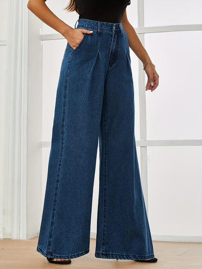 vlovelaw  High Waist Casual Baggy Jeans, Loose Fit Slant Pockets Fashion Wide Legs Jeans, Women's Denim Jeans & Clothing