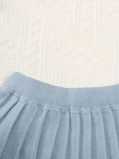 Girl's Heart Pattern Knit Sweater & Pleated Skirt Set - Cozy, Chic, and Casual Outfit for Fall to Spring