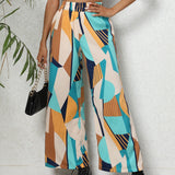 vlovelaw  Geo Print Wide Leg Pants, Casual High Waist Loose Pants For Spring & Summer, Women's Clothing