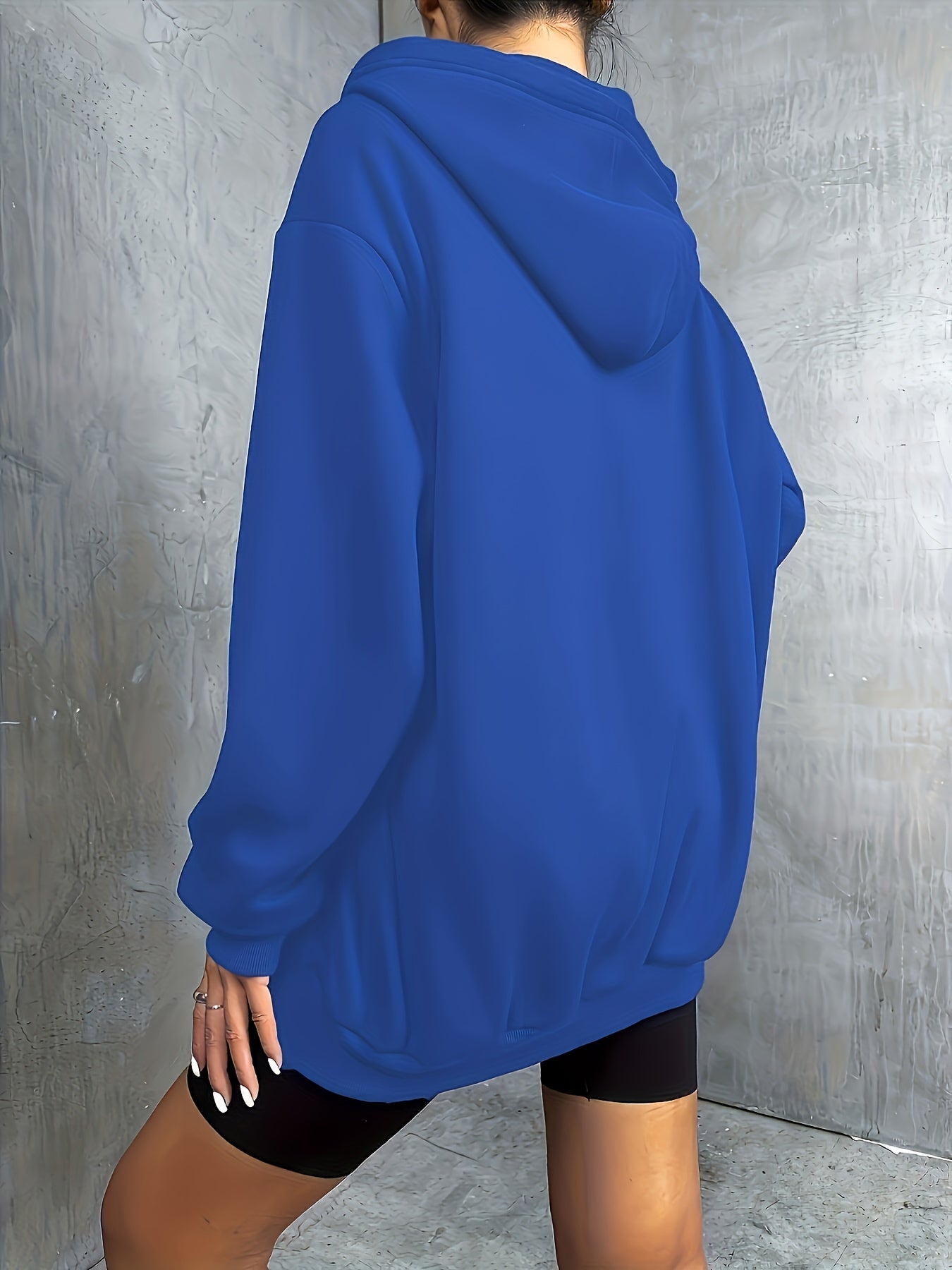 vlovelaw  Solid Zip Up Oversized Hoodie, Casual Long Sleeve Pocket Hoodies Sweatshirt, Women's Clothing