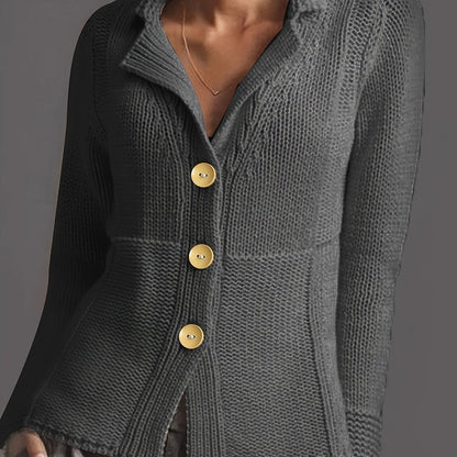 vlovelaw  Plus Size Casual Cardigan, Women's Plus Solid Button Up Long Sleeve Lapel Collar Cardigan