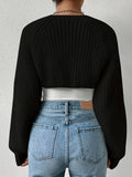 vlovelaw Solid Open Front Crop Cardigan, Casual Long Sleeve Cardigan For Spring & Fall, Women's Clothing
