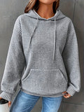 vlovelaw  Plus Size Casual Sweatshirt, Women's Plus Solid Waffle Knit Long Sleeve Drawstring Hoodie With Giant Pocket