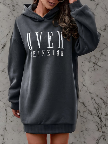 xieyinshe  Letter Print Simple Hoodie, Casual Long Sleeve Drop Shoulder Hoodie, Women's Clothing